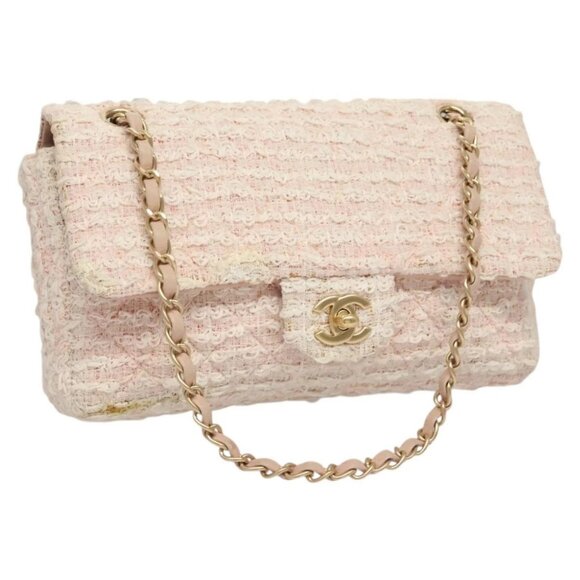 CHANEL Matelasse Chain Shoulder Bag tweed Pink - Picture 1 of 16